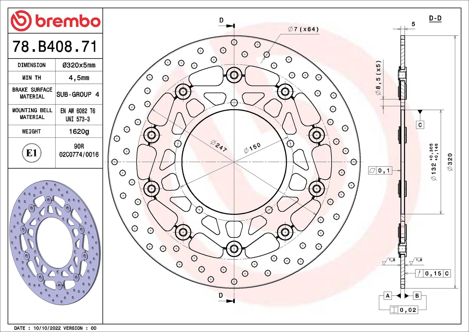 Brembo Féktárcsa 78B40871 - Image 2