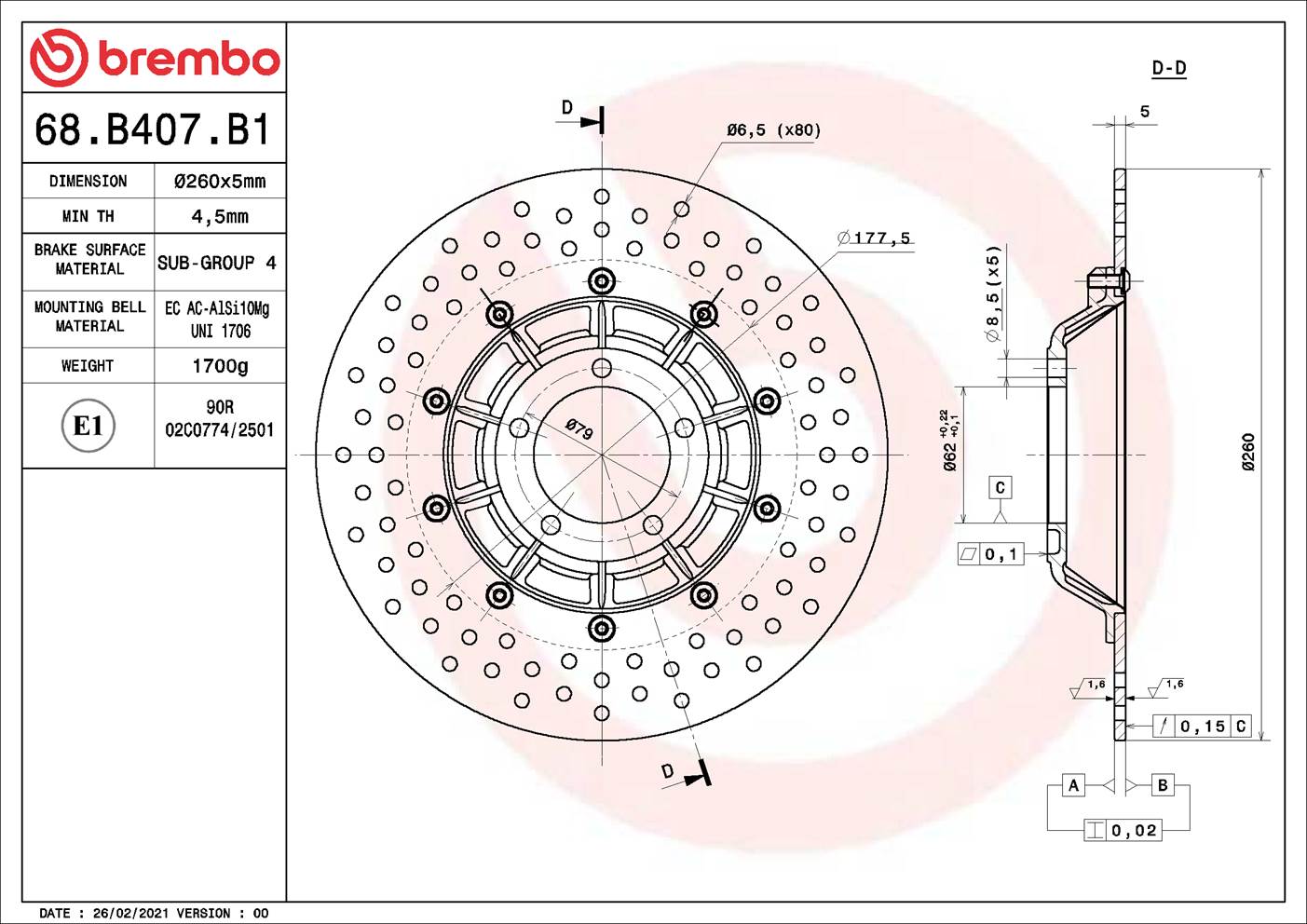 Brembo Féktárcsa 68B407B1 - Image 2